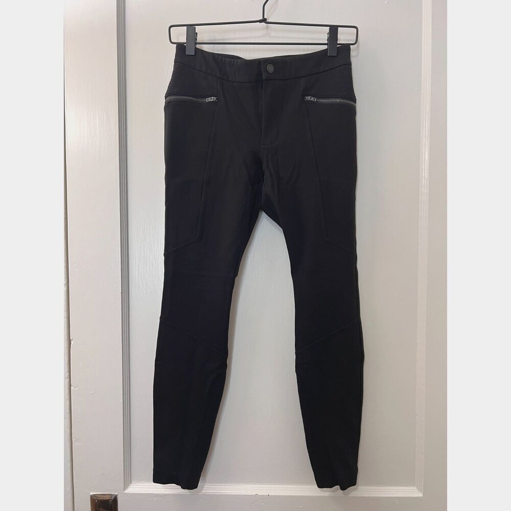 Athleta Women's Ponte Moto Twill Pants Black Zipper Pockets Rayon Nylon Size 2